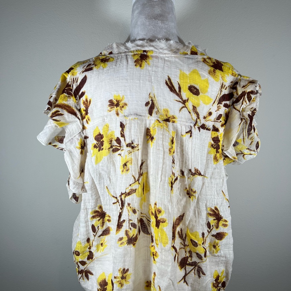 NWT Free People Naya Floral Ruffle Blouse (Ivory Combo) - Picture 5 of 9
